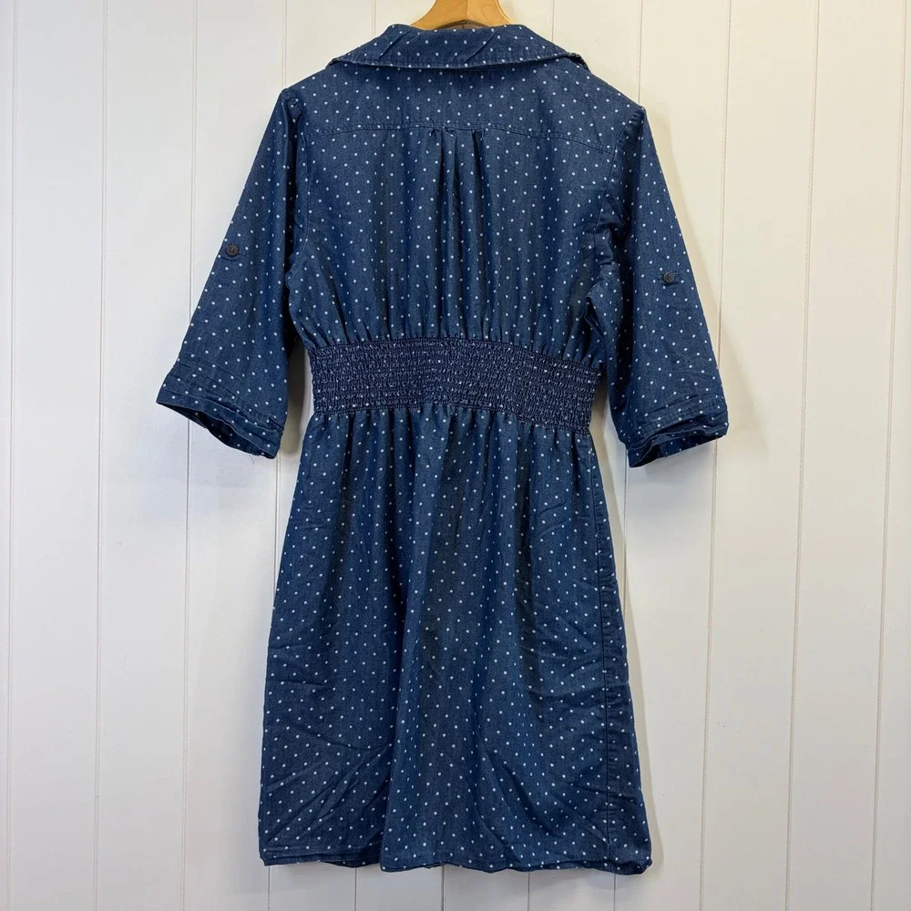 J Gee Rockabilly Polka Dot Chambray Denim Zip Front Dress Women XL Retro Classic